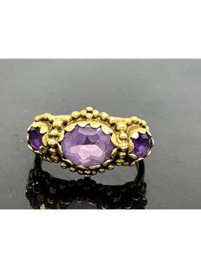 Purple Amethyst Cocktail Ring 14k Yellow Gold Estate Jewelry Women's Size 7.5